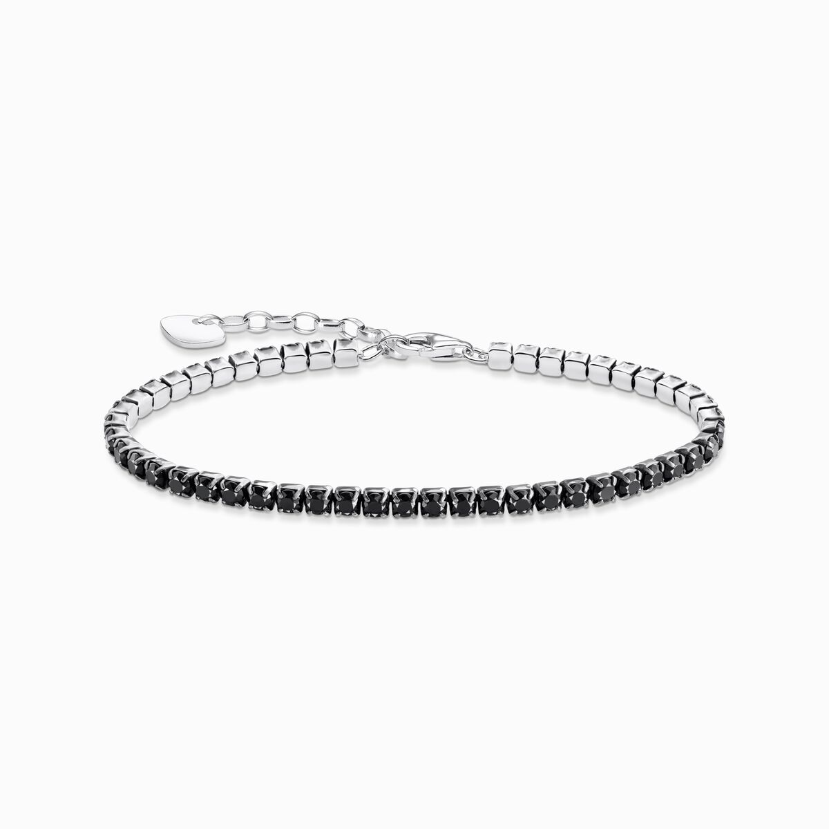 Silver tennis bracelet with black zirconia