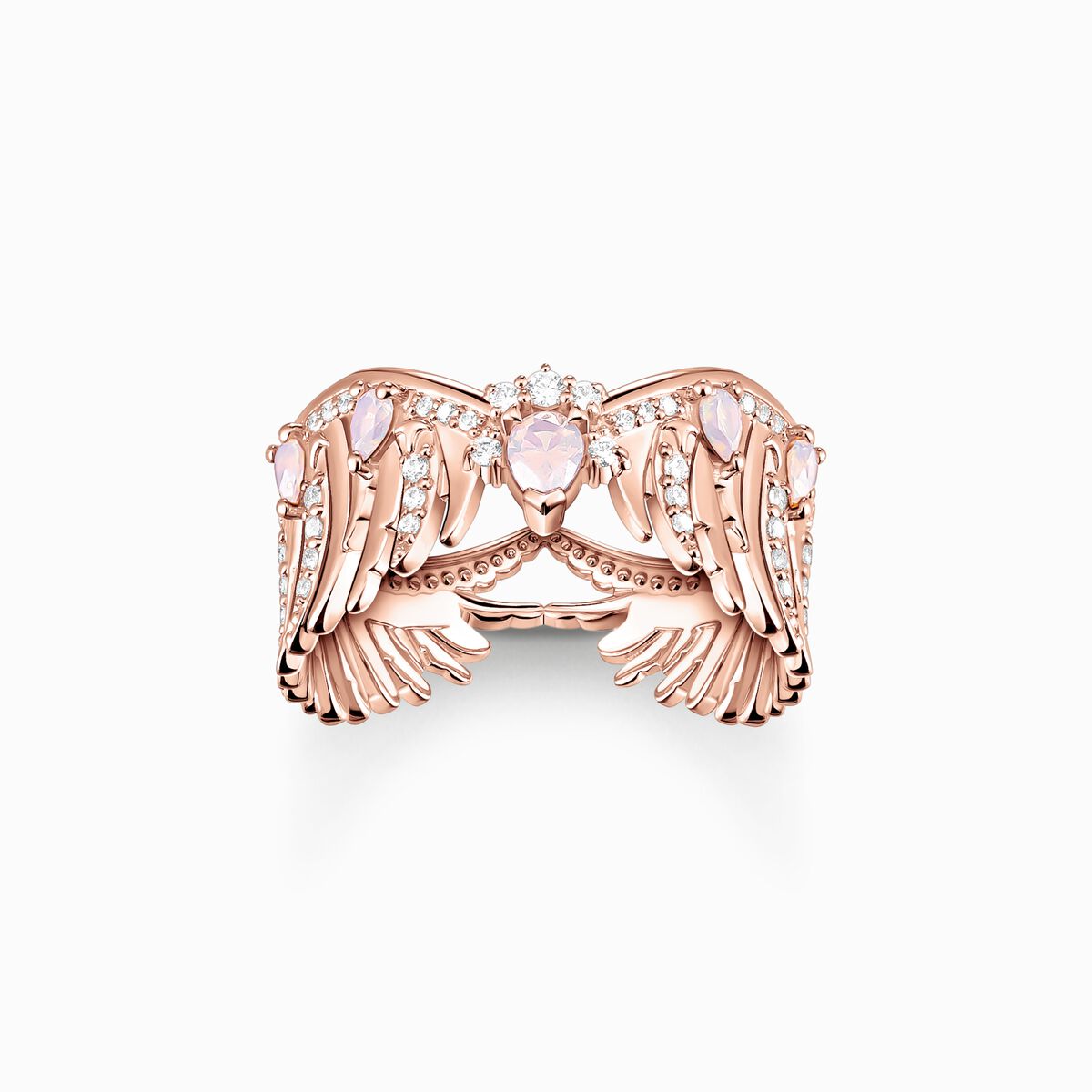 Ring phoenix wing with pink stones rose gold