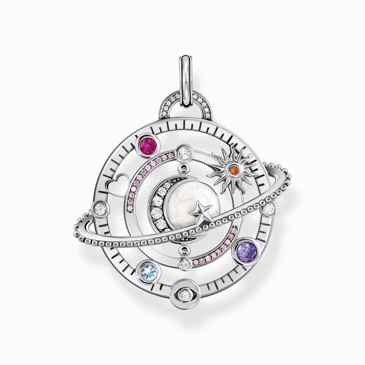 Silver pendant in cosmic design with colourful stones