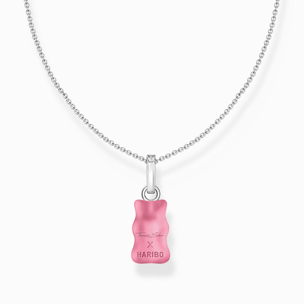 Silver necklace with pink Goldbears pendant and zirconia