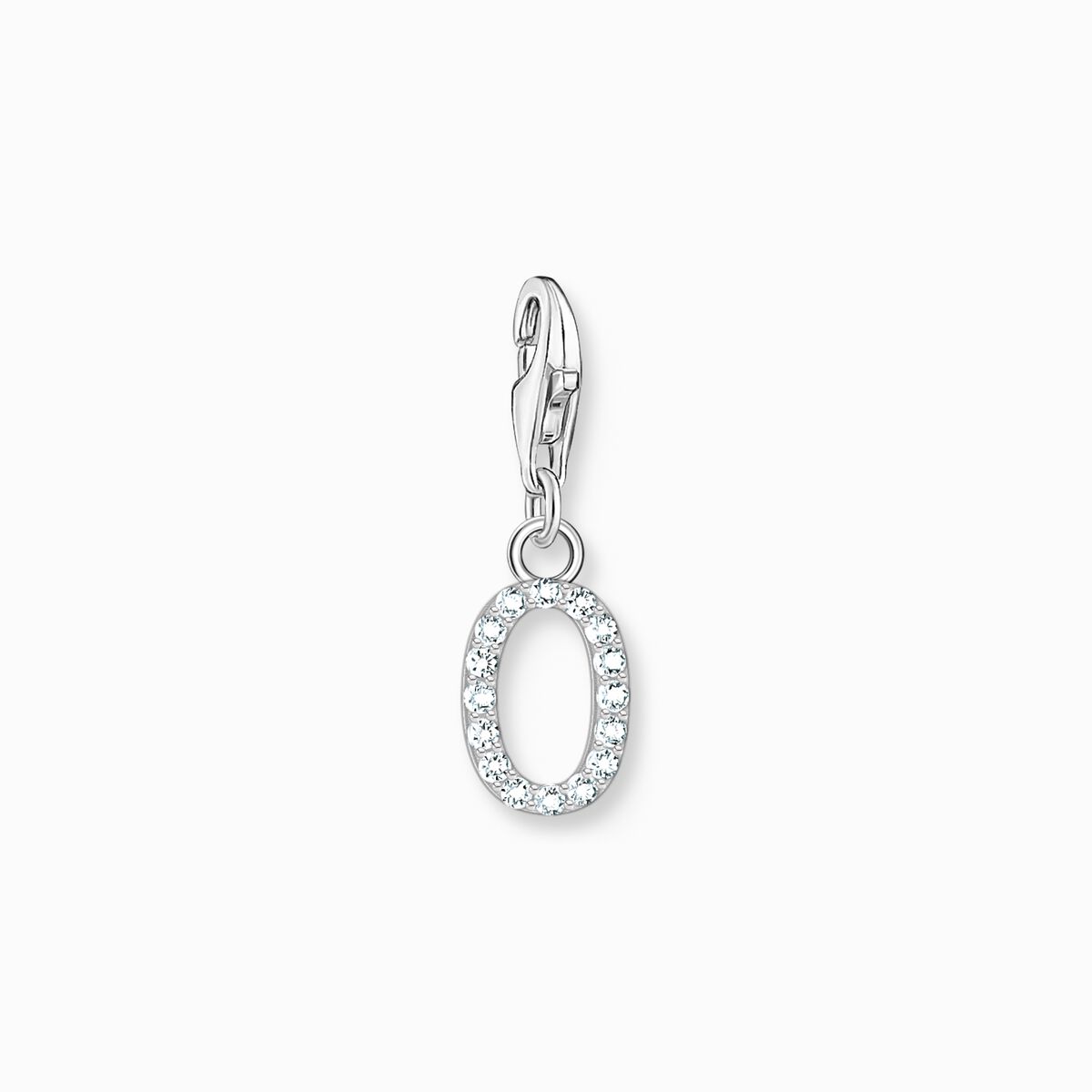 Charm pendant letter O with white stones silver