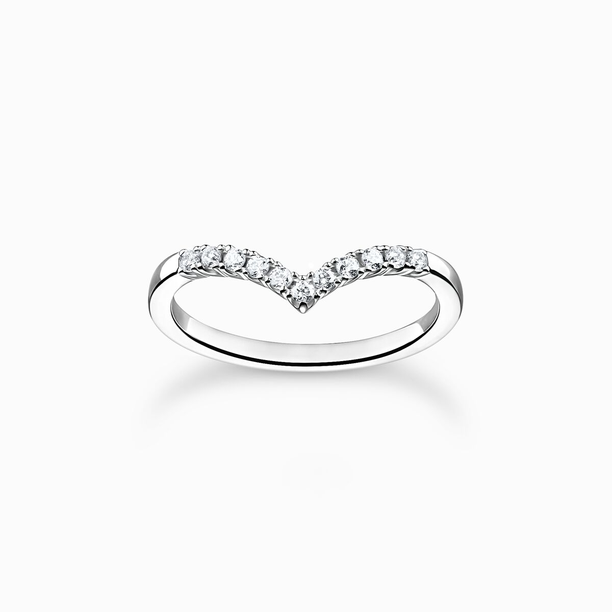 Ring V-shape with white stones silver