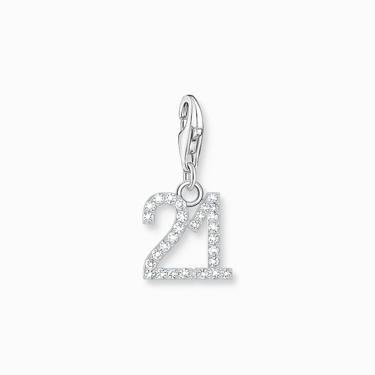 Silver charm pendant number 21 with zirconia
