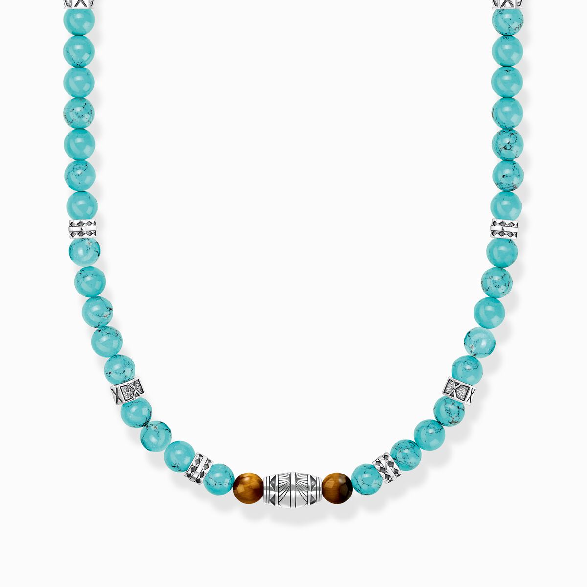 Necklace with turquoise beads and tiger's eye beads silver