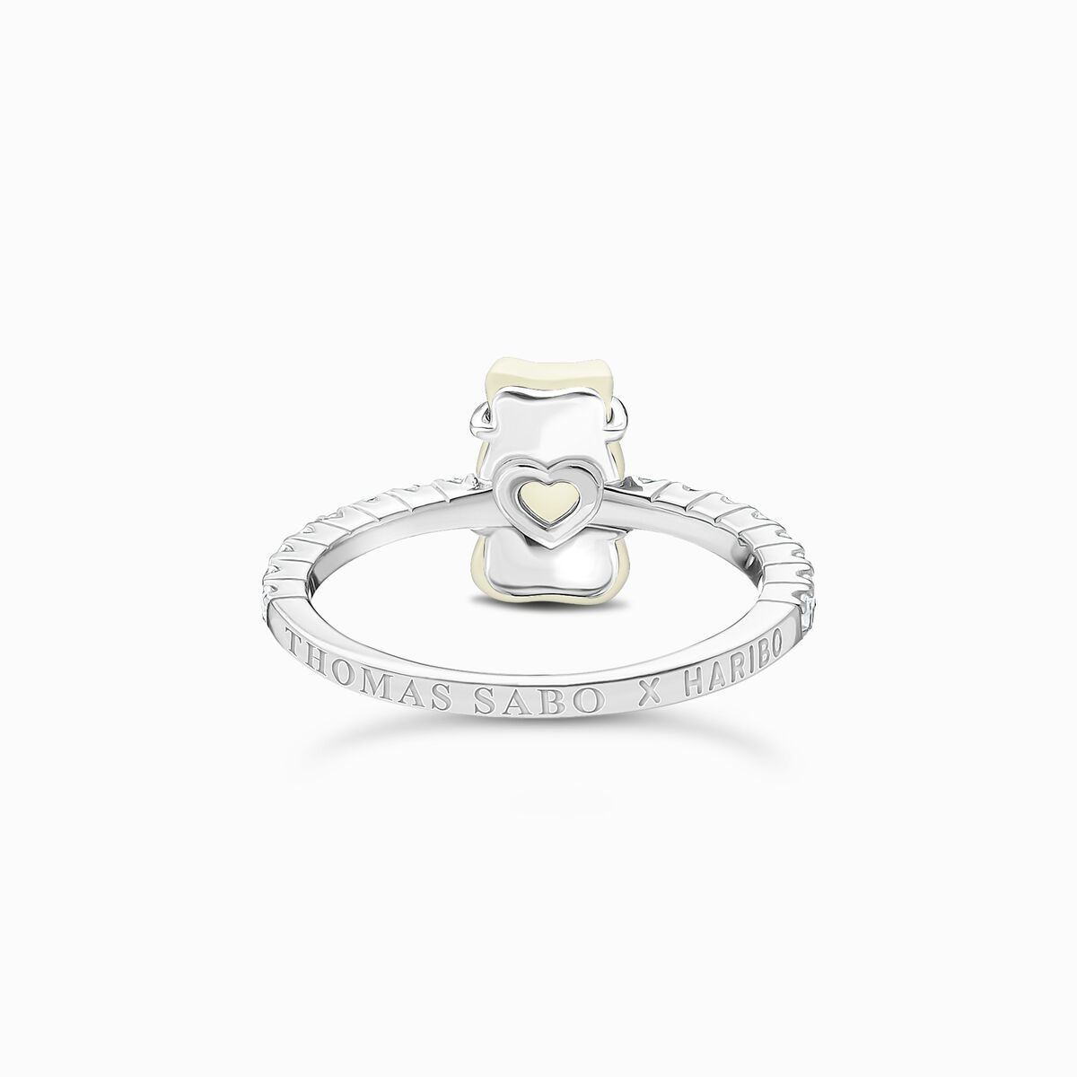 Silver ring with white mini sized goldbears and zirconia