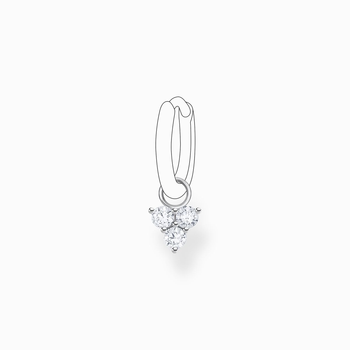 Single ear pendant white stones, silver