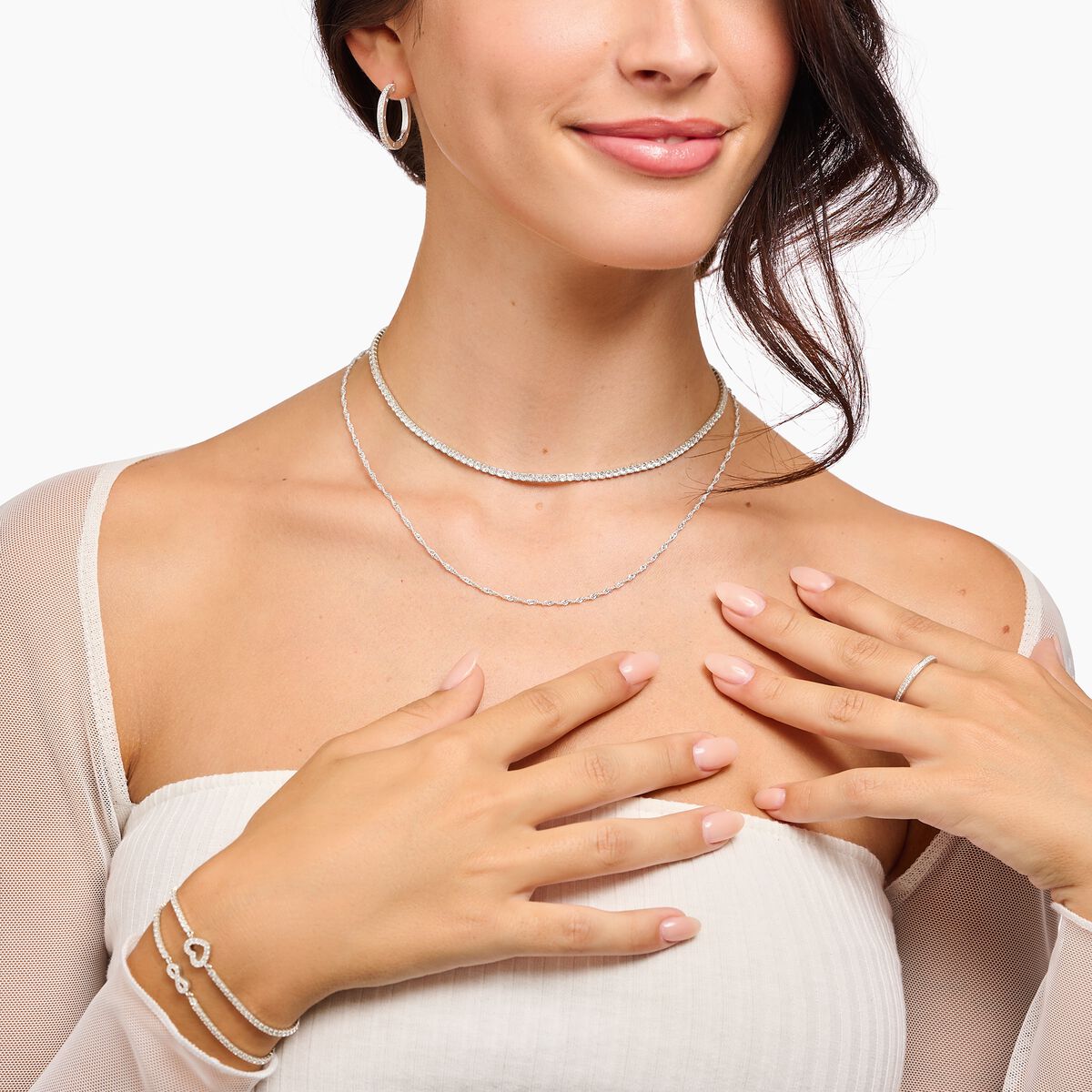 Silver necklace with white stones