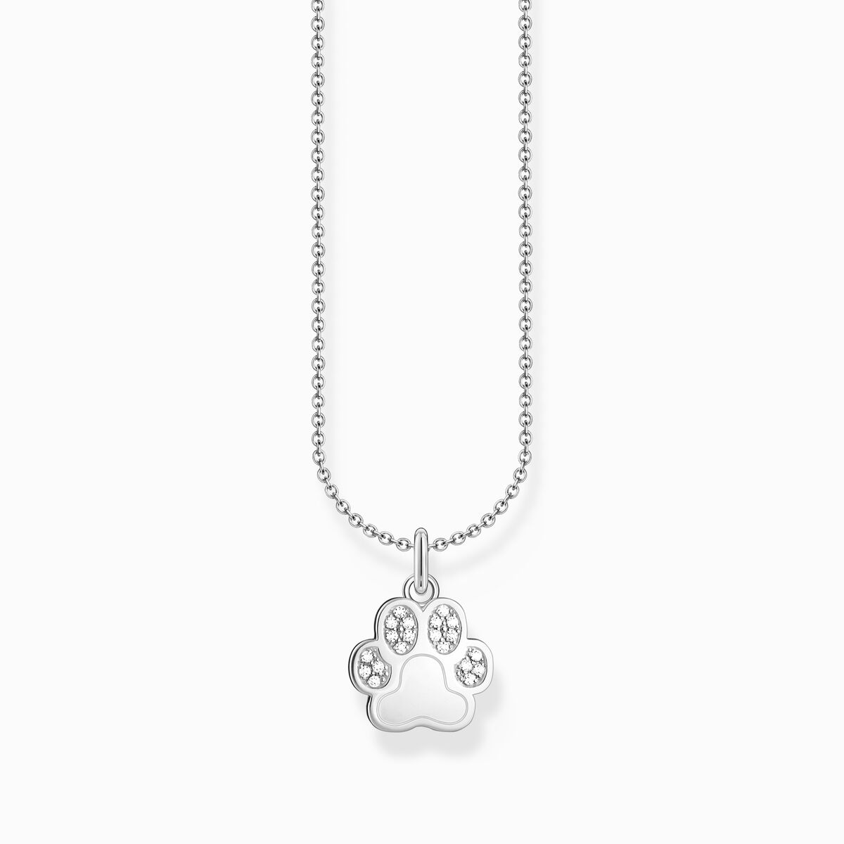 Silver necklace with paw pendant and white zirconia