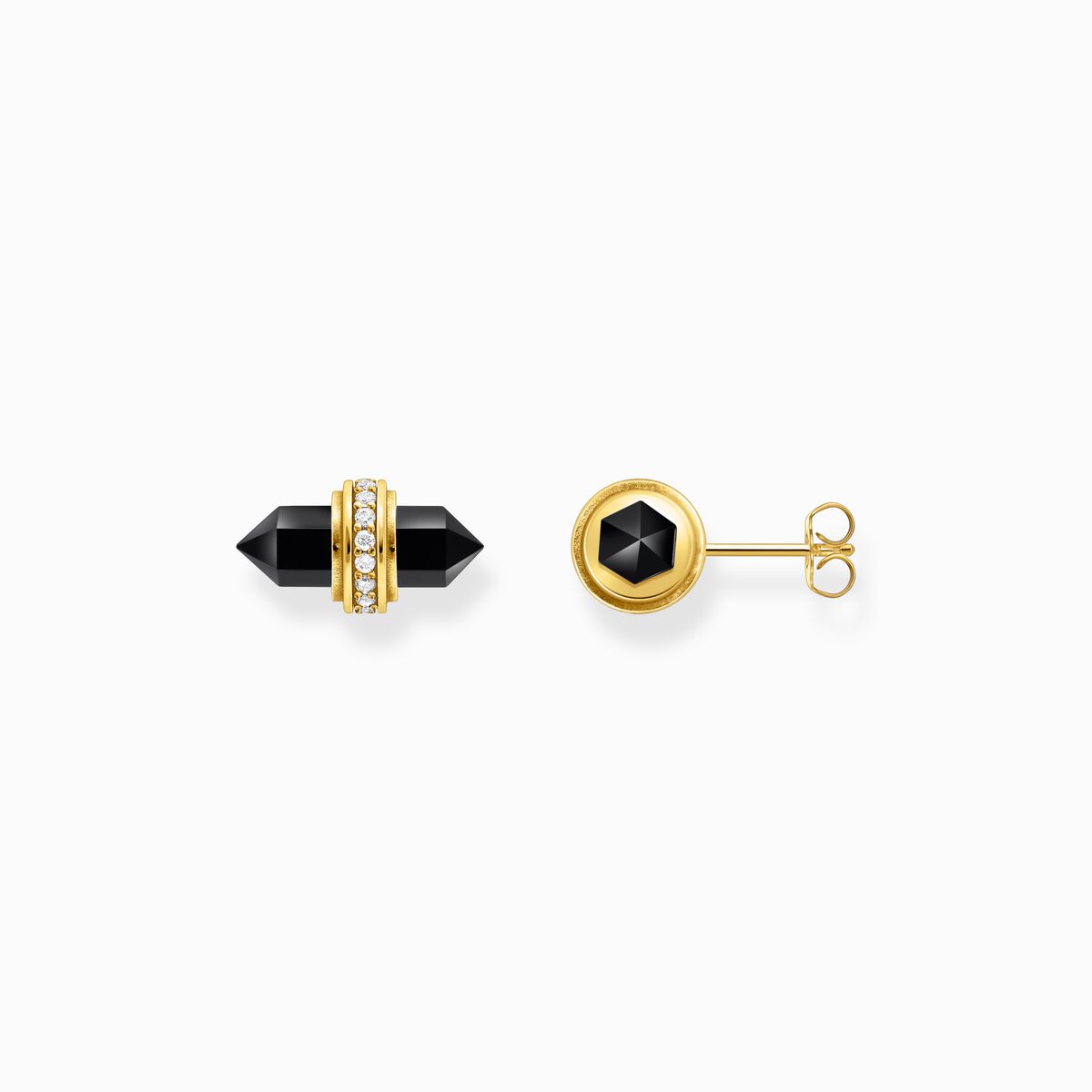 Gold-plated ear studs with hexagonal onyx