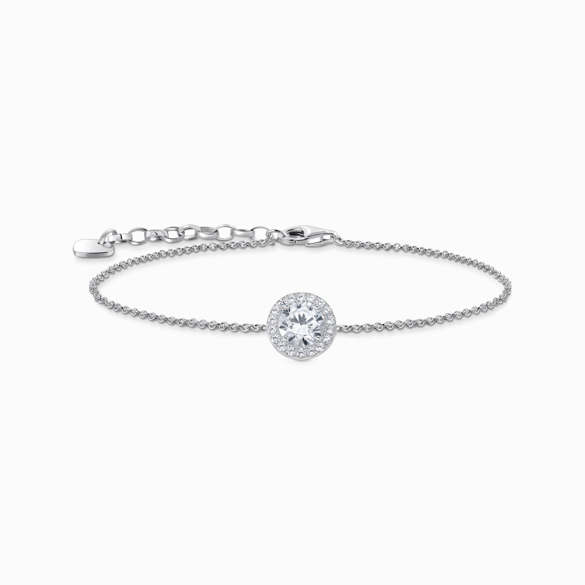 Silver bracelet with halo pendant and white zirconia
