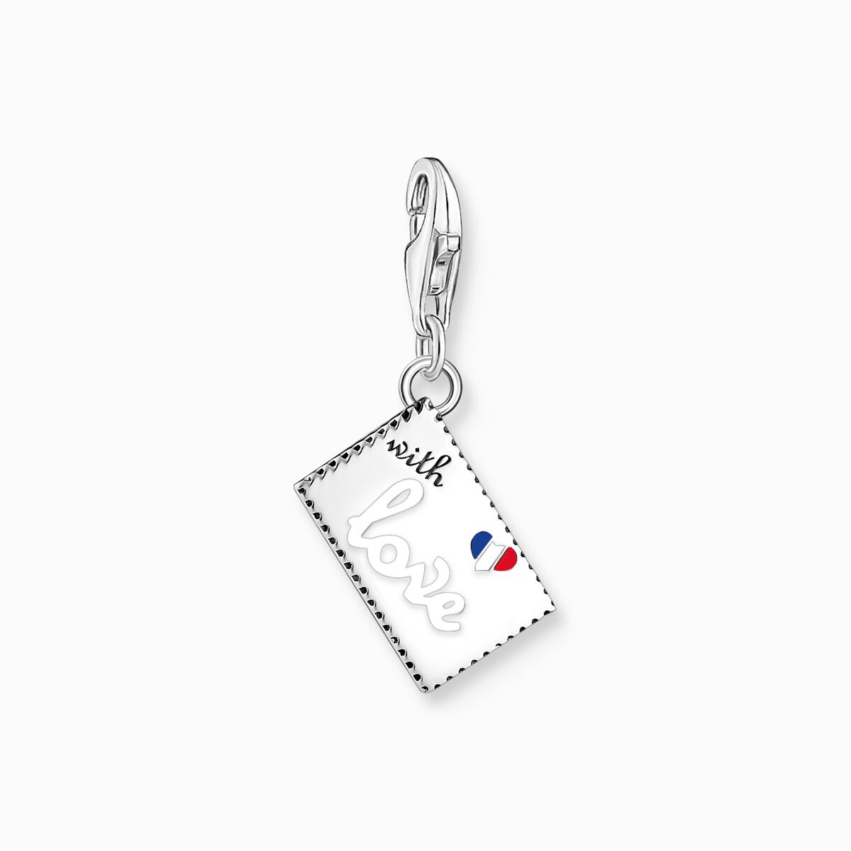 Silver charm pendant in stamp design with Eiffel Tower
