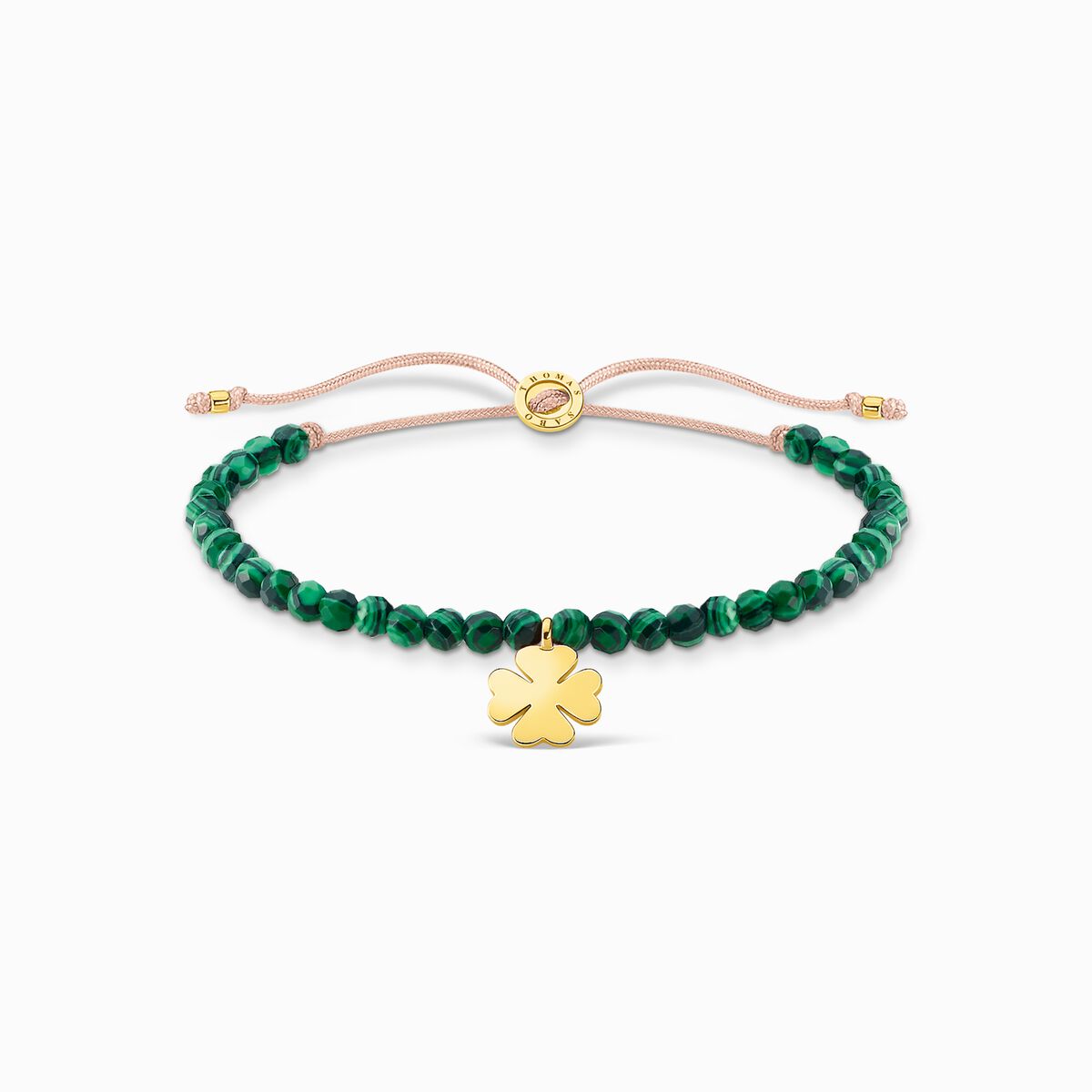 Bracelet green pearls cloverleaf gold