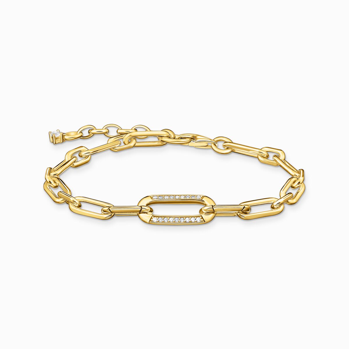 Yellow-gold plated link bracelet with anchor element and zirconia