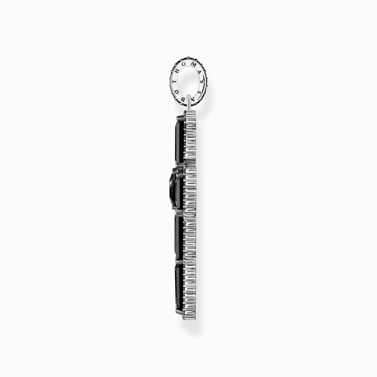 Silver blackened cross pendant with black zirconia
