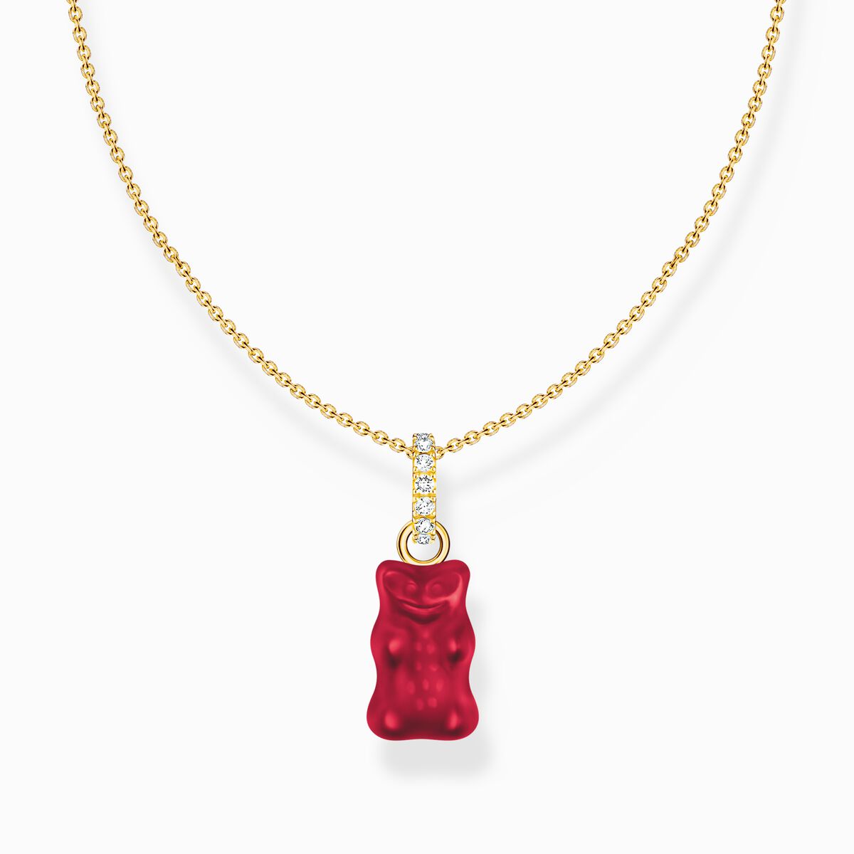 Gold-plated necklace with red goldbears pendant and zirconia