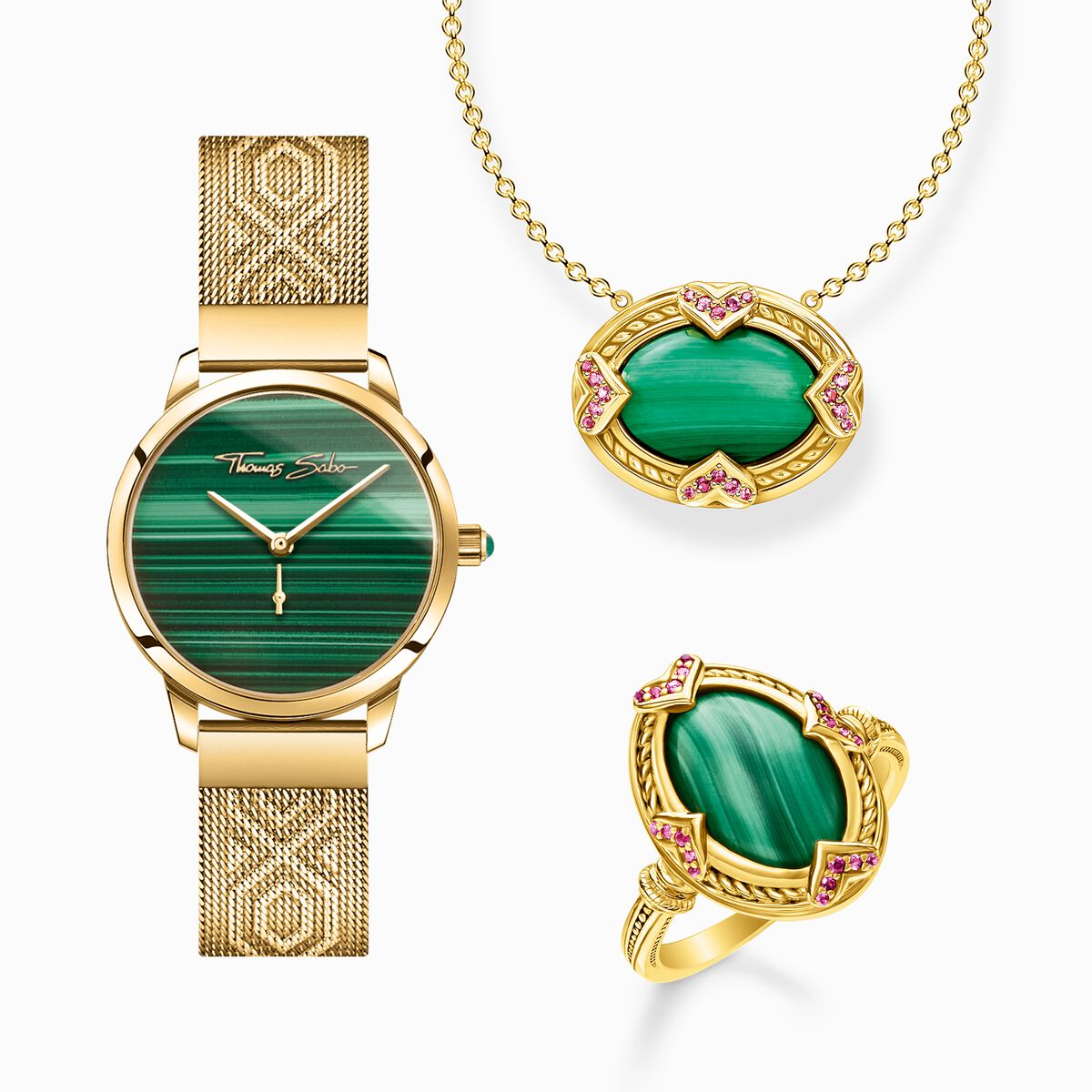 Jewellery set malachite green stone