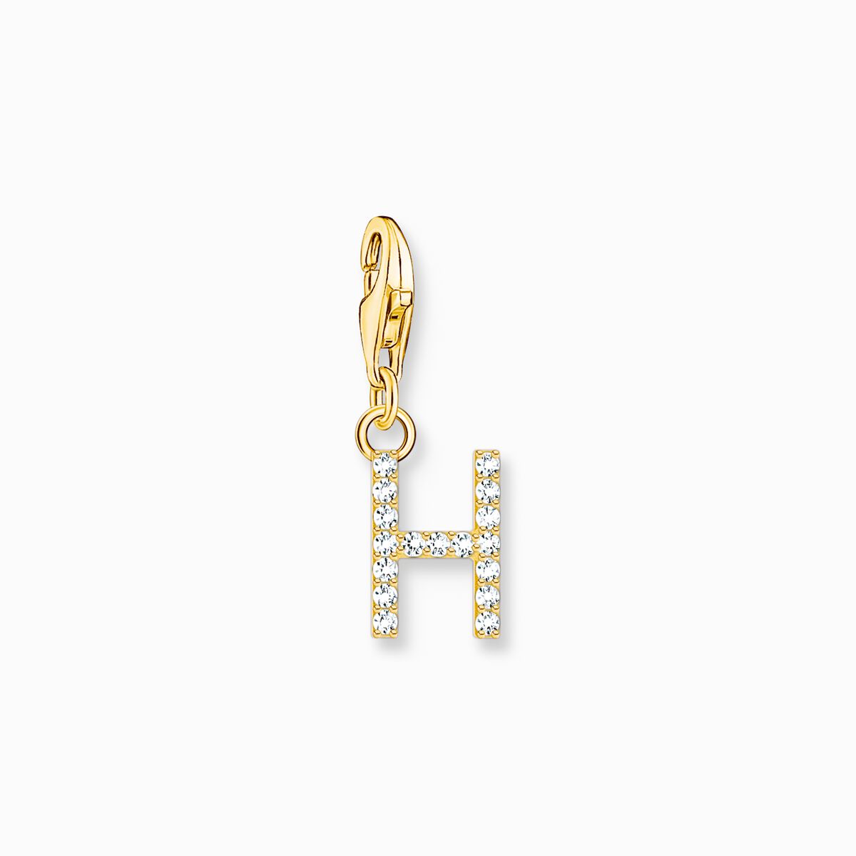 Charm pendant letter H with white stones gold plated