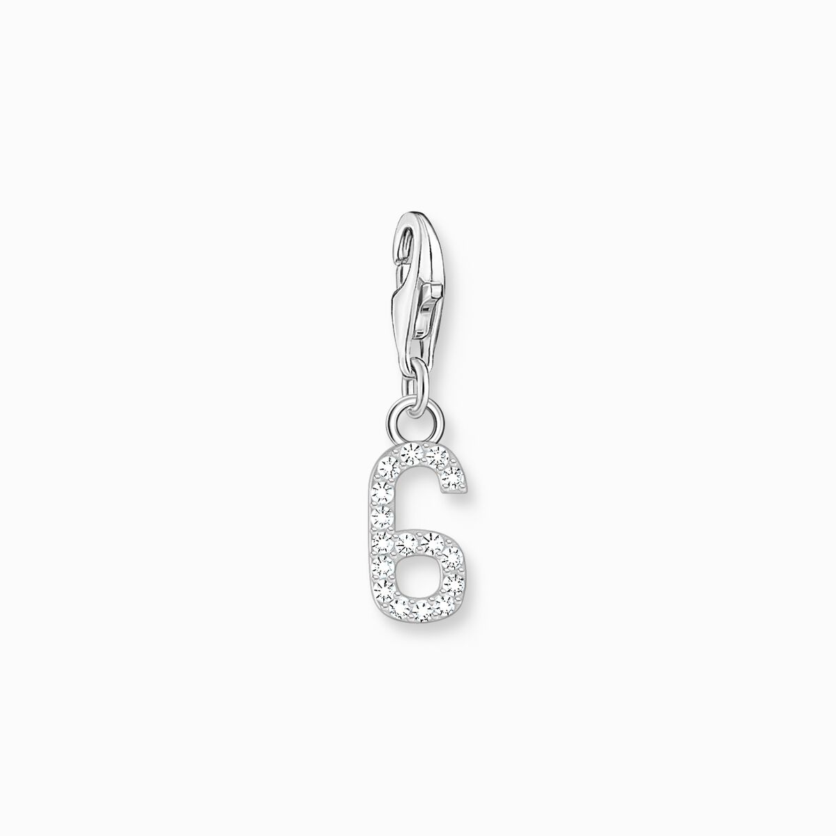 Silver charm pendant number 6 with zirconia