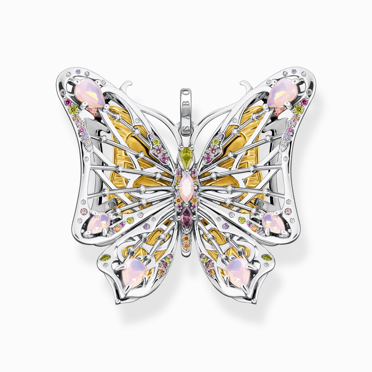 Pendant butterfly colourful stones gold