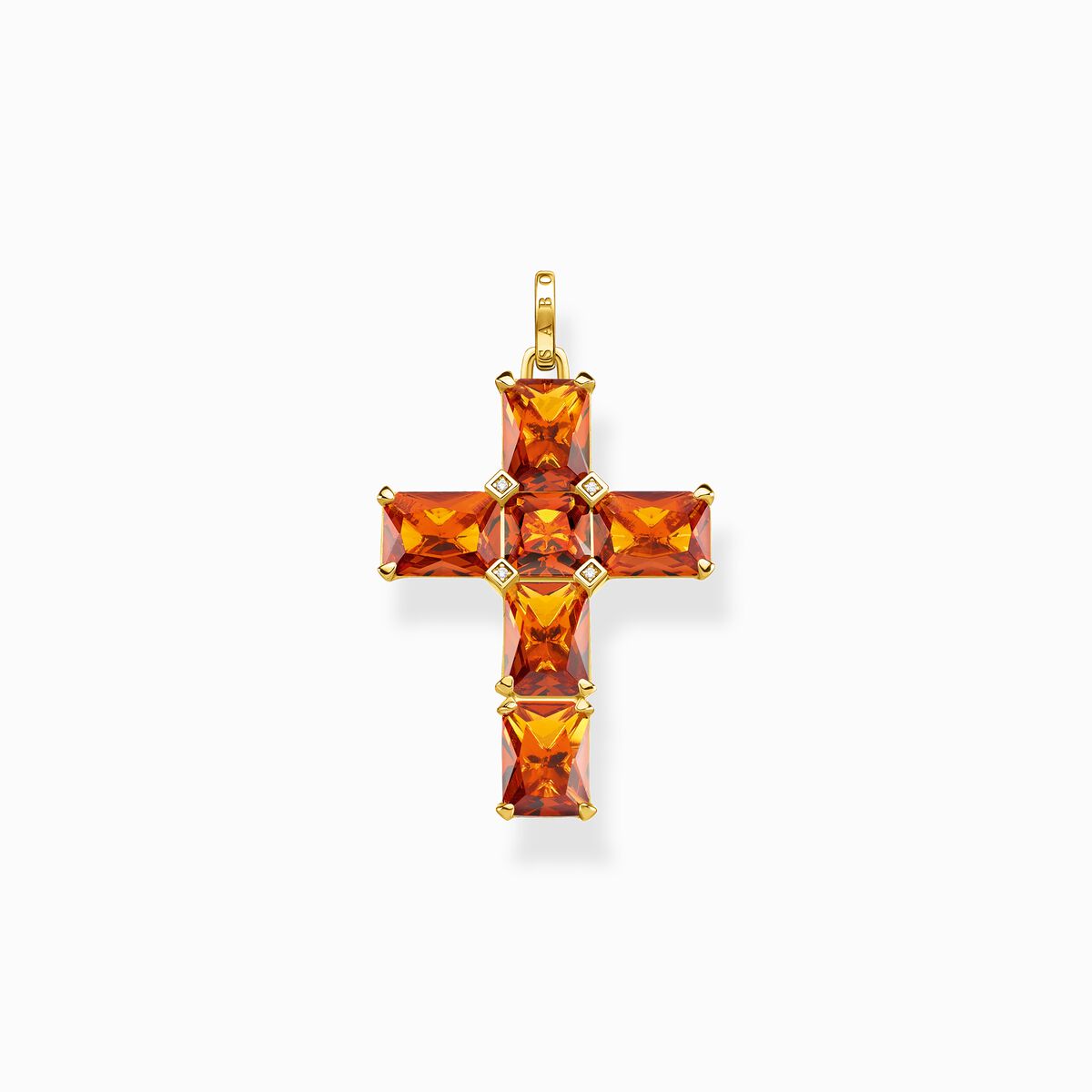 Pendant cross with orange stones and star gold plated