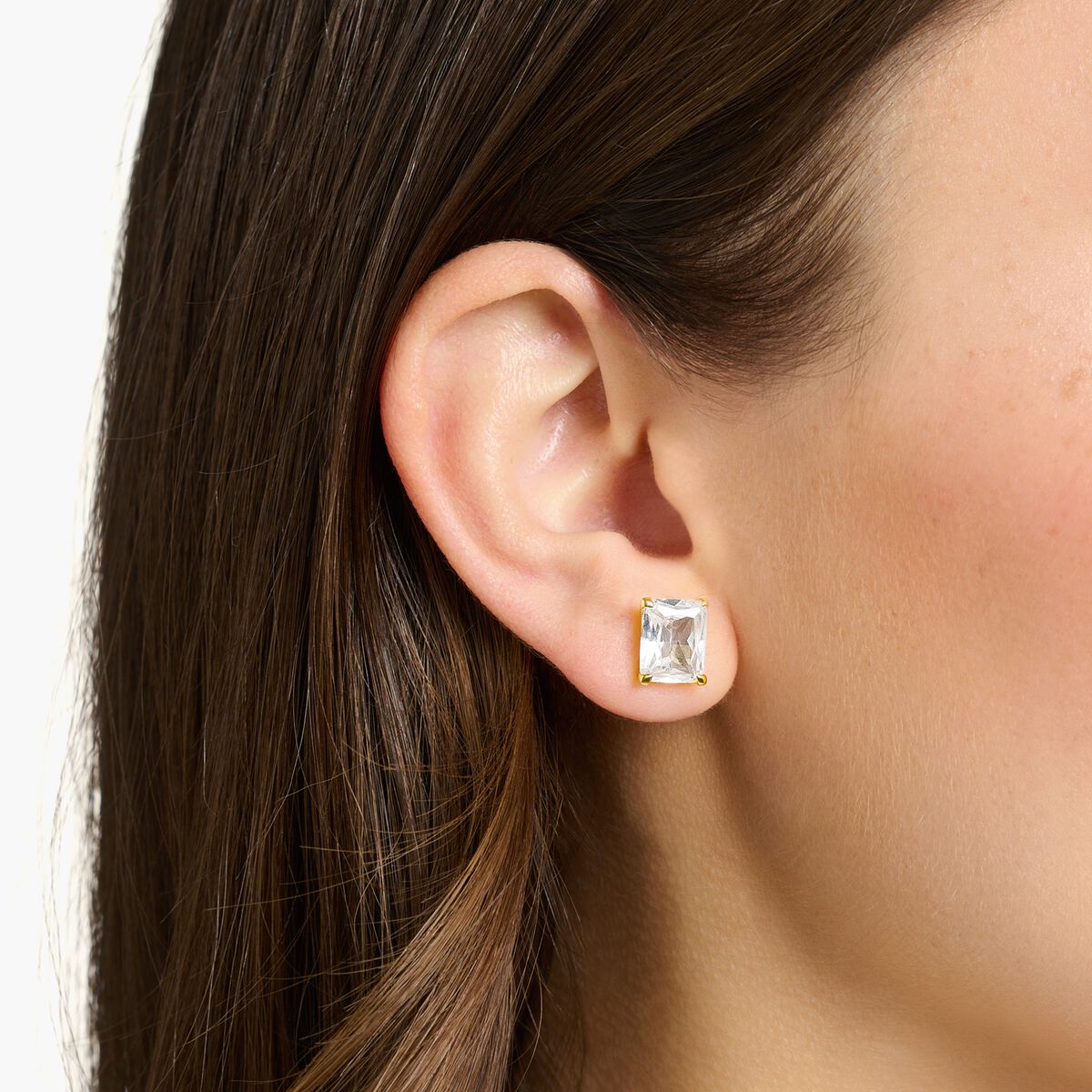Ear studs with white stone gold plated