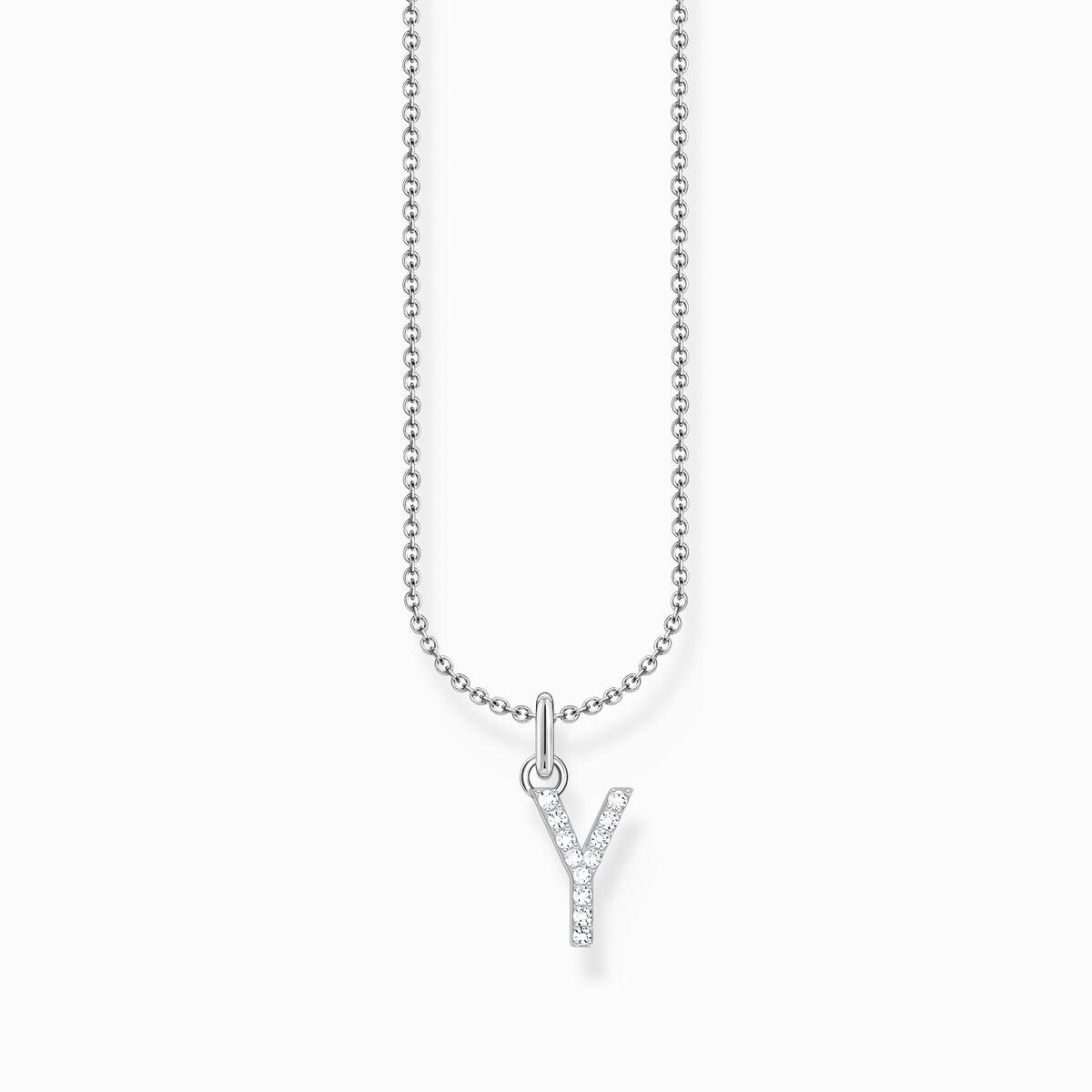 Silver necklace with letter pendant Y and white zirconia