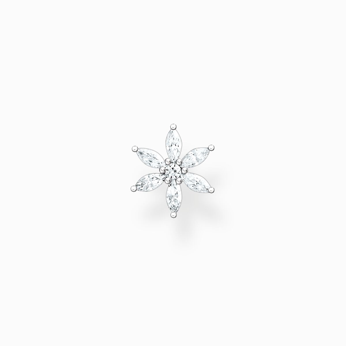Single ear stud flower white stones