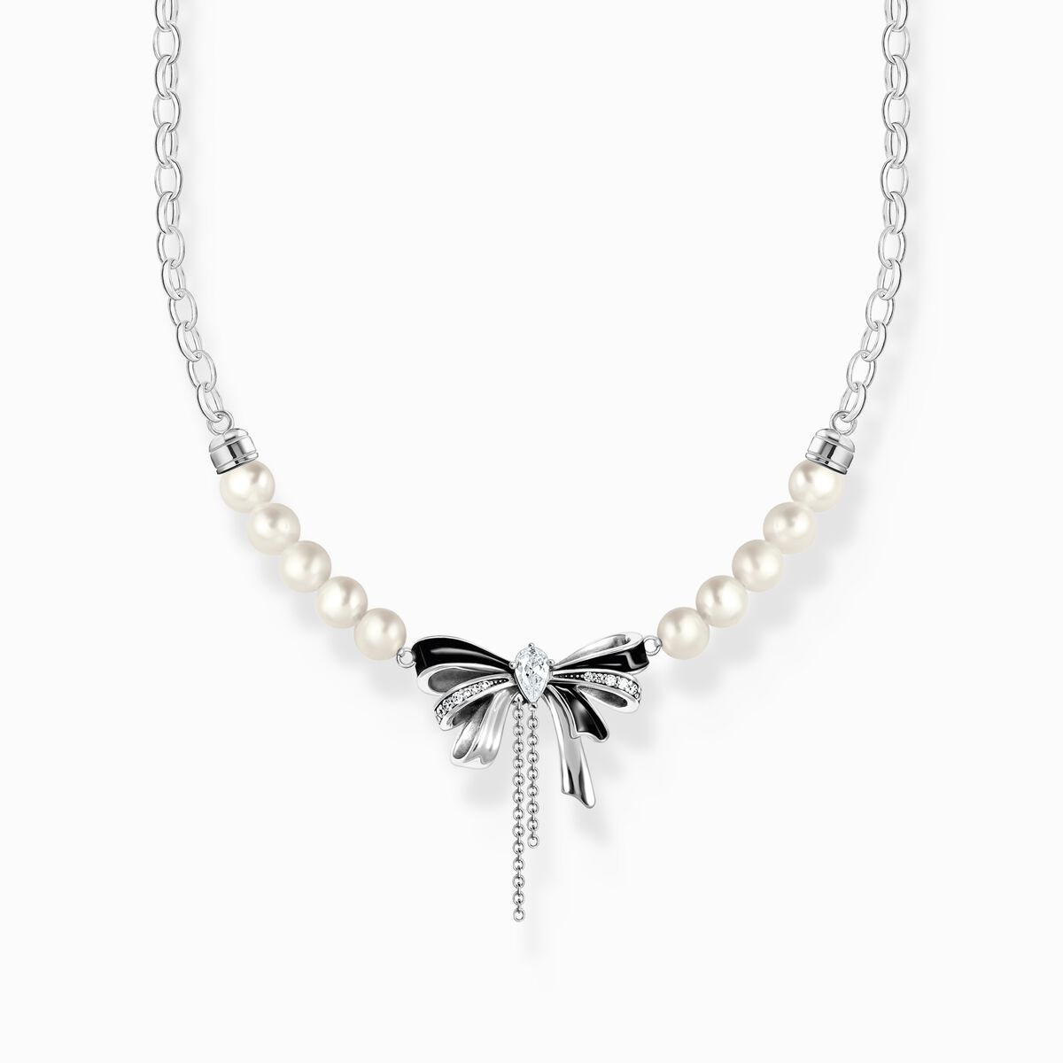 Silver bow necklace with freshwater pearls Lovely Romance