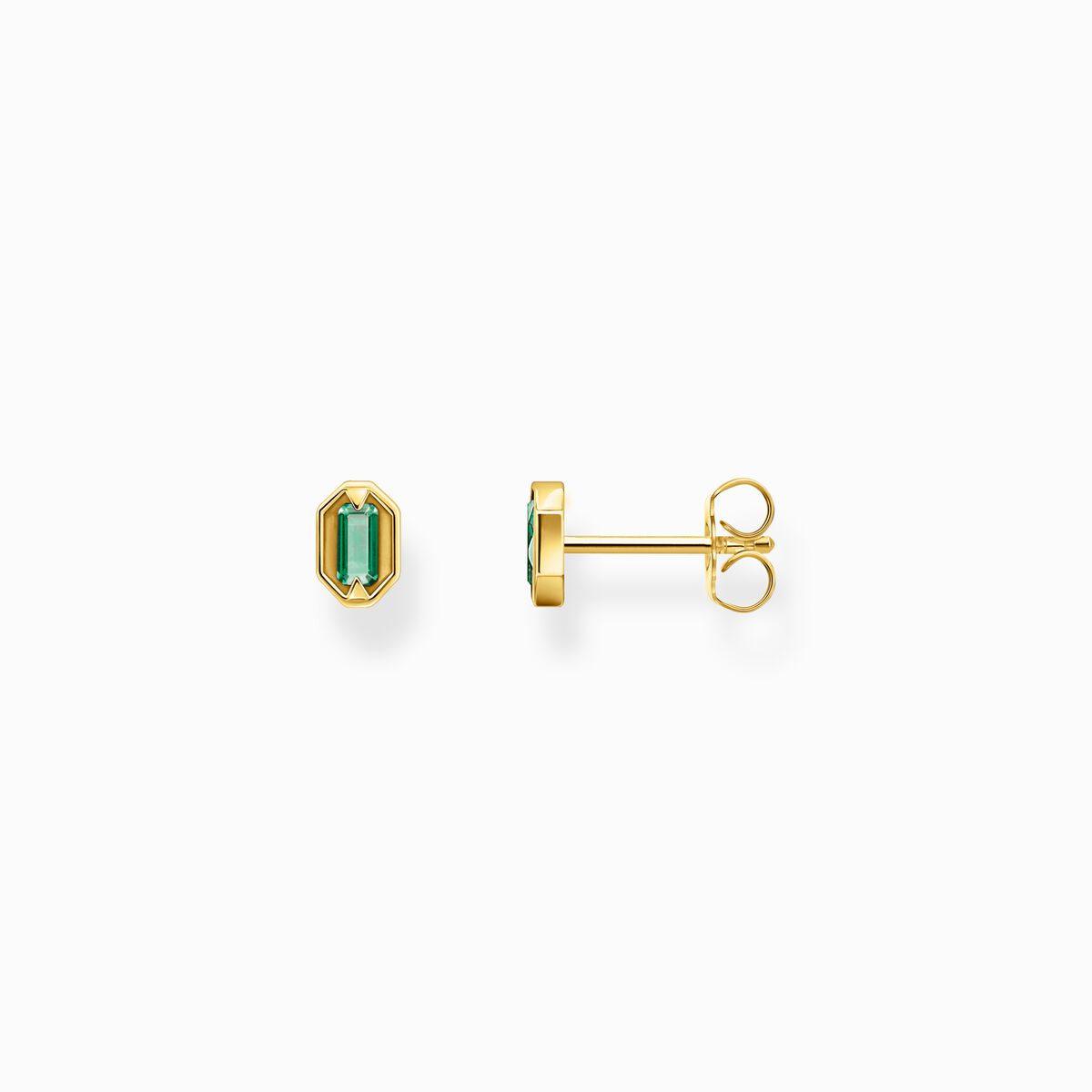 Small yellow-gold plated ear studs with green stones