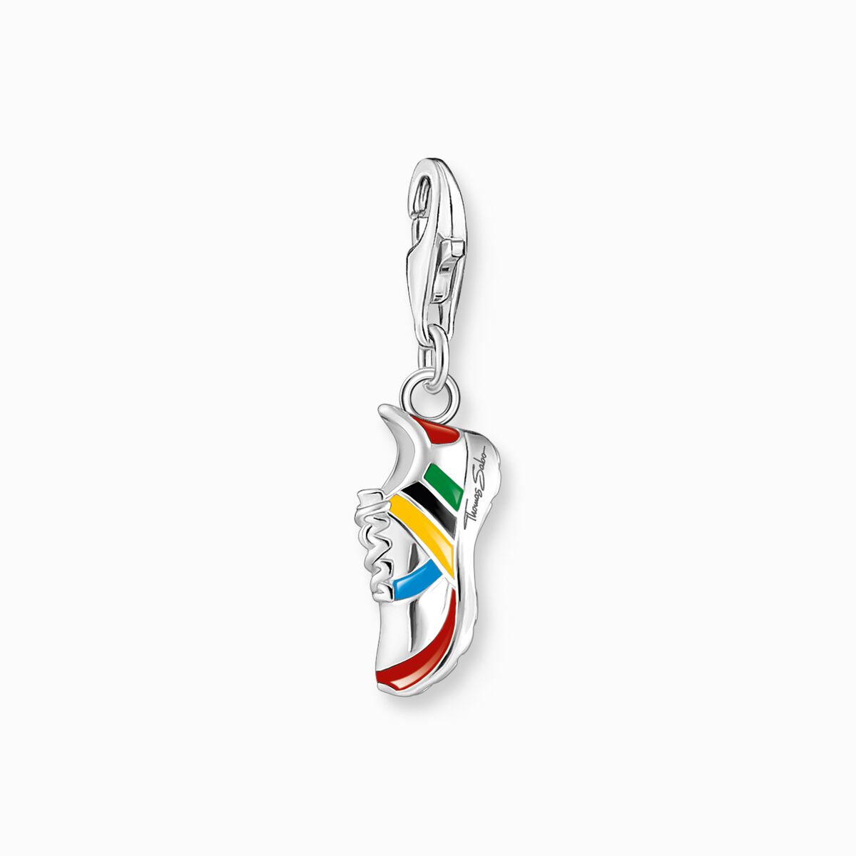 Silver charm pendant sports shoe with colourful cold enamel