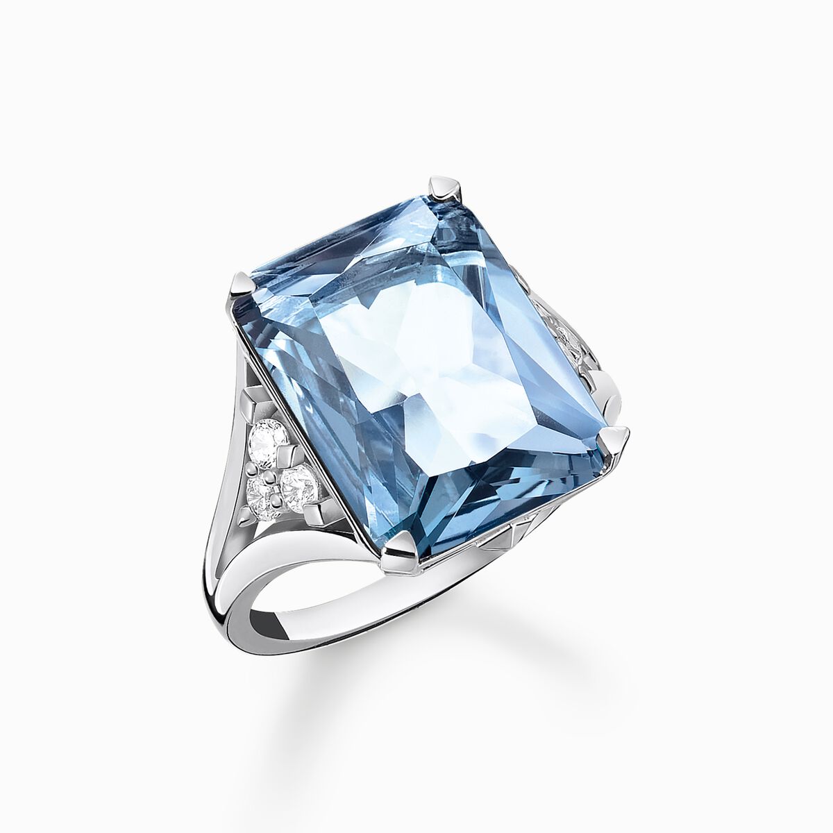 Ring with aquamarine-coloured and white stones silver