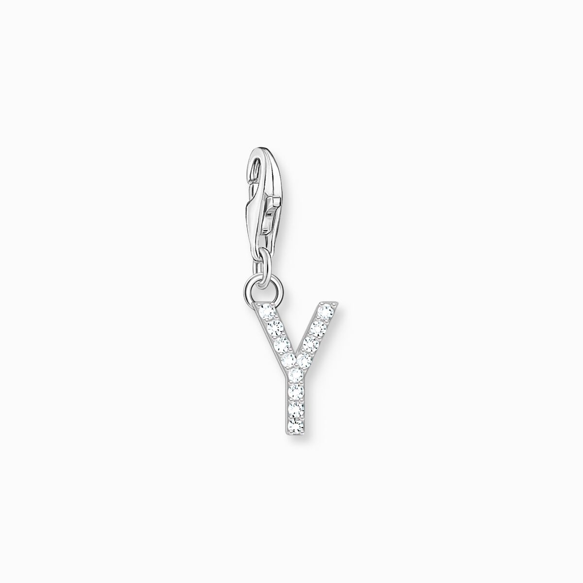 Charm pendant letter Y with white stones silver