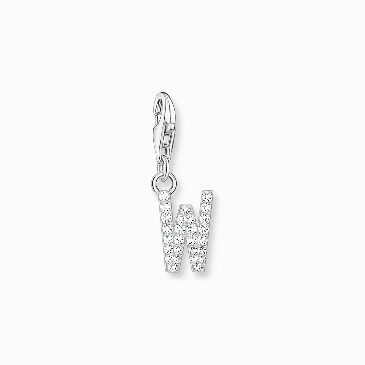 Charm pendant letter W with white stones silver