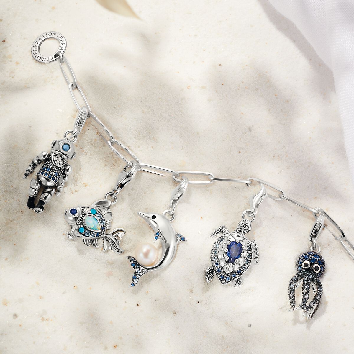 Jewellery set Charm bracelet with sea life silver