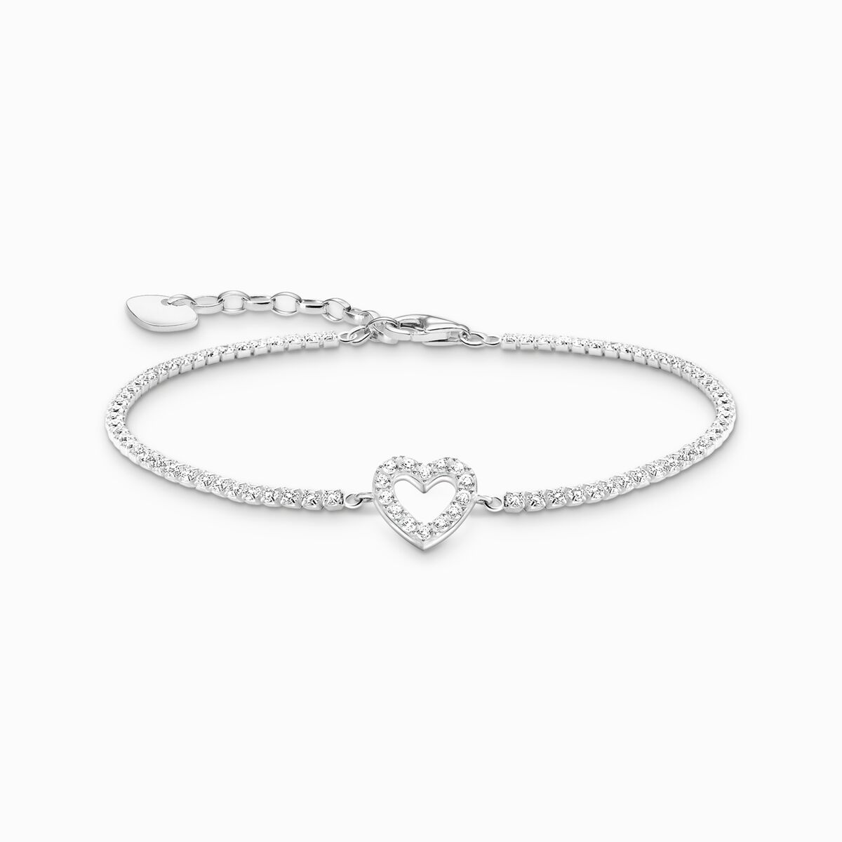 Silver tennis bracelet Heart with white stones