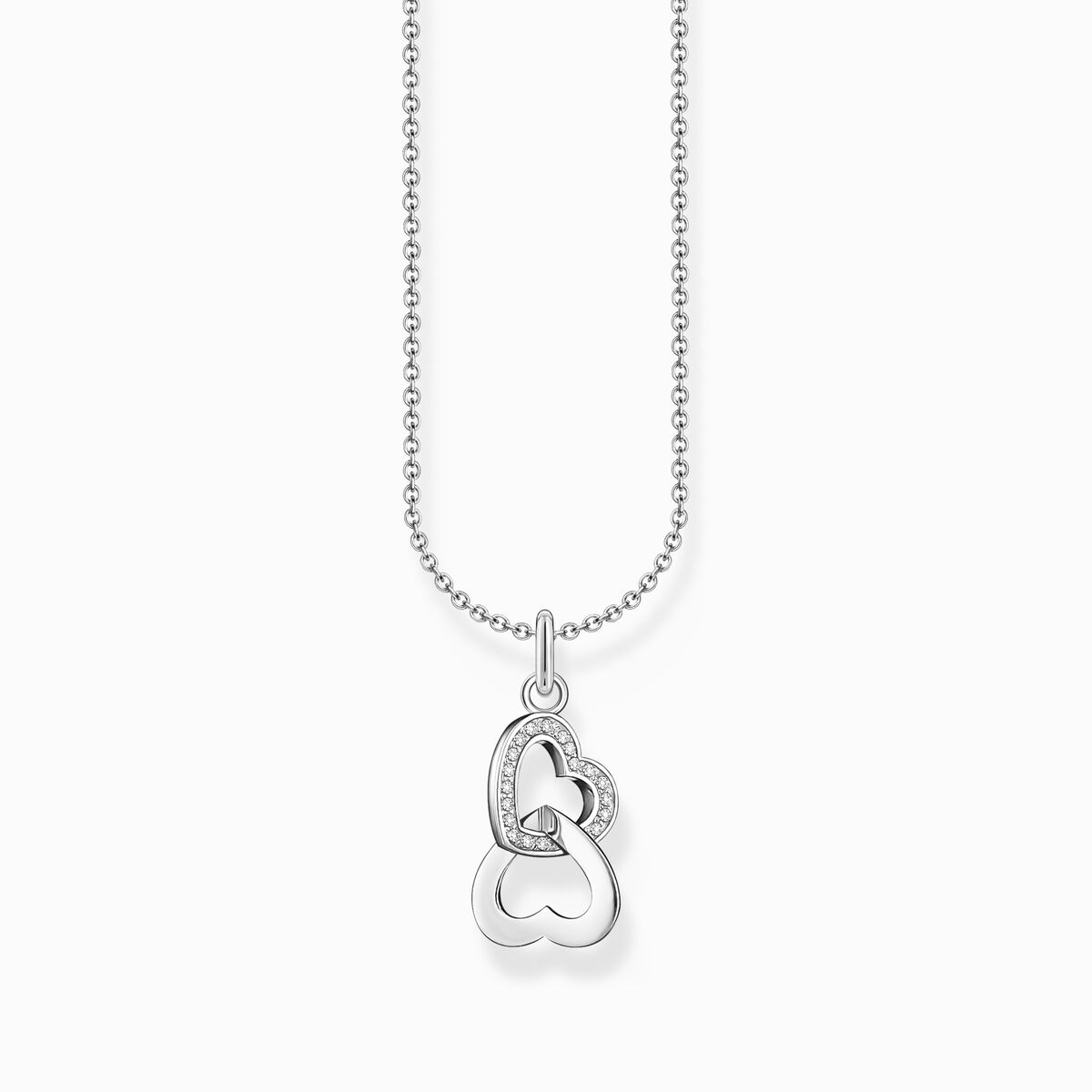 Silver necklace with intertwined hearts pendant and zirconia