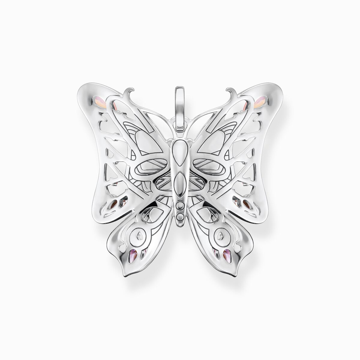 Pendant butterfly colourful stones silver