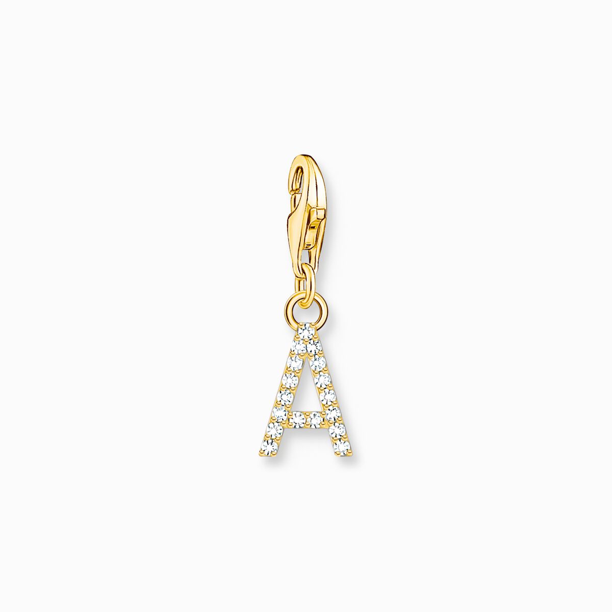 Charm pendant letter A with white stones gold plated