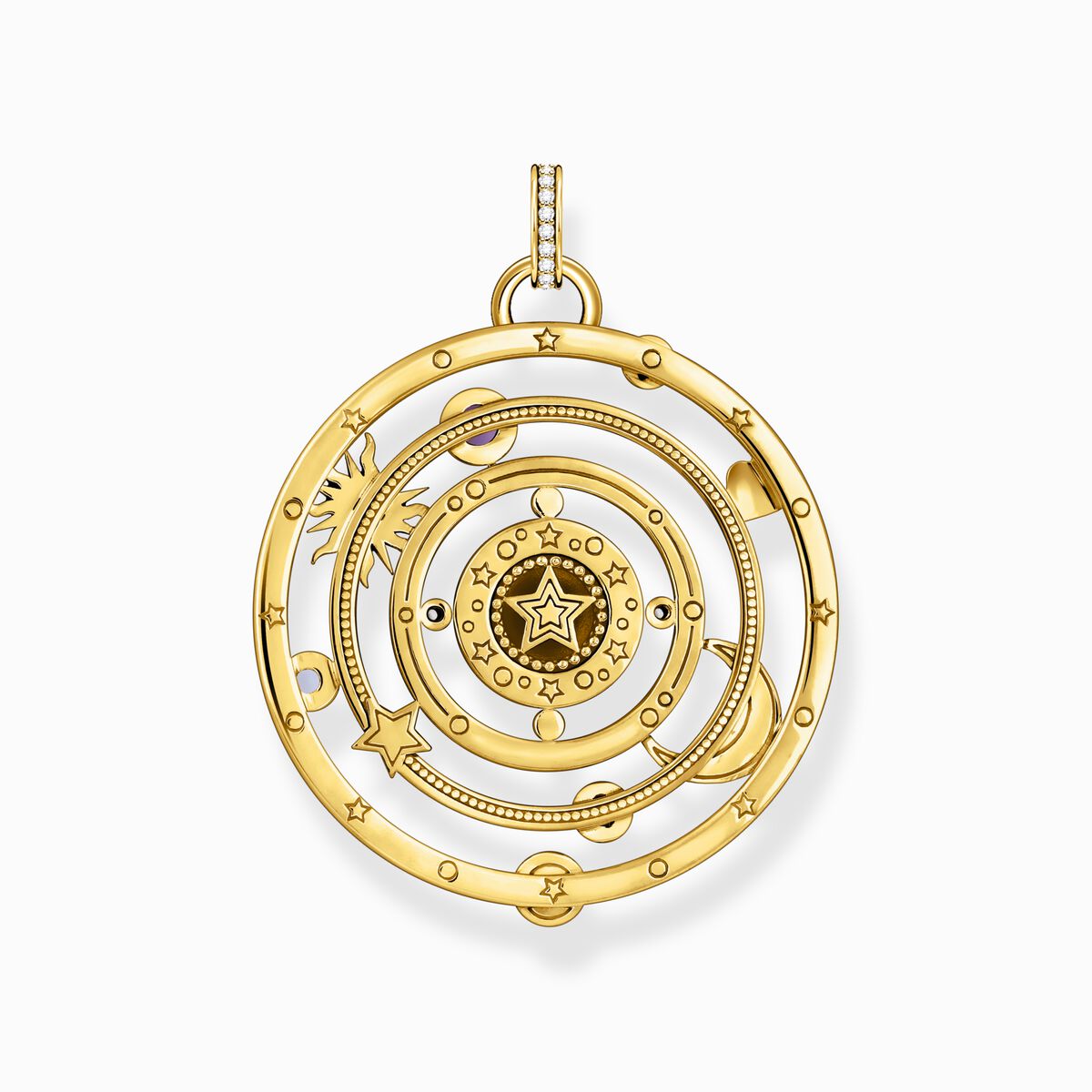 Yellow-gold plated pendant with half-ball and colourful stones