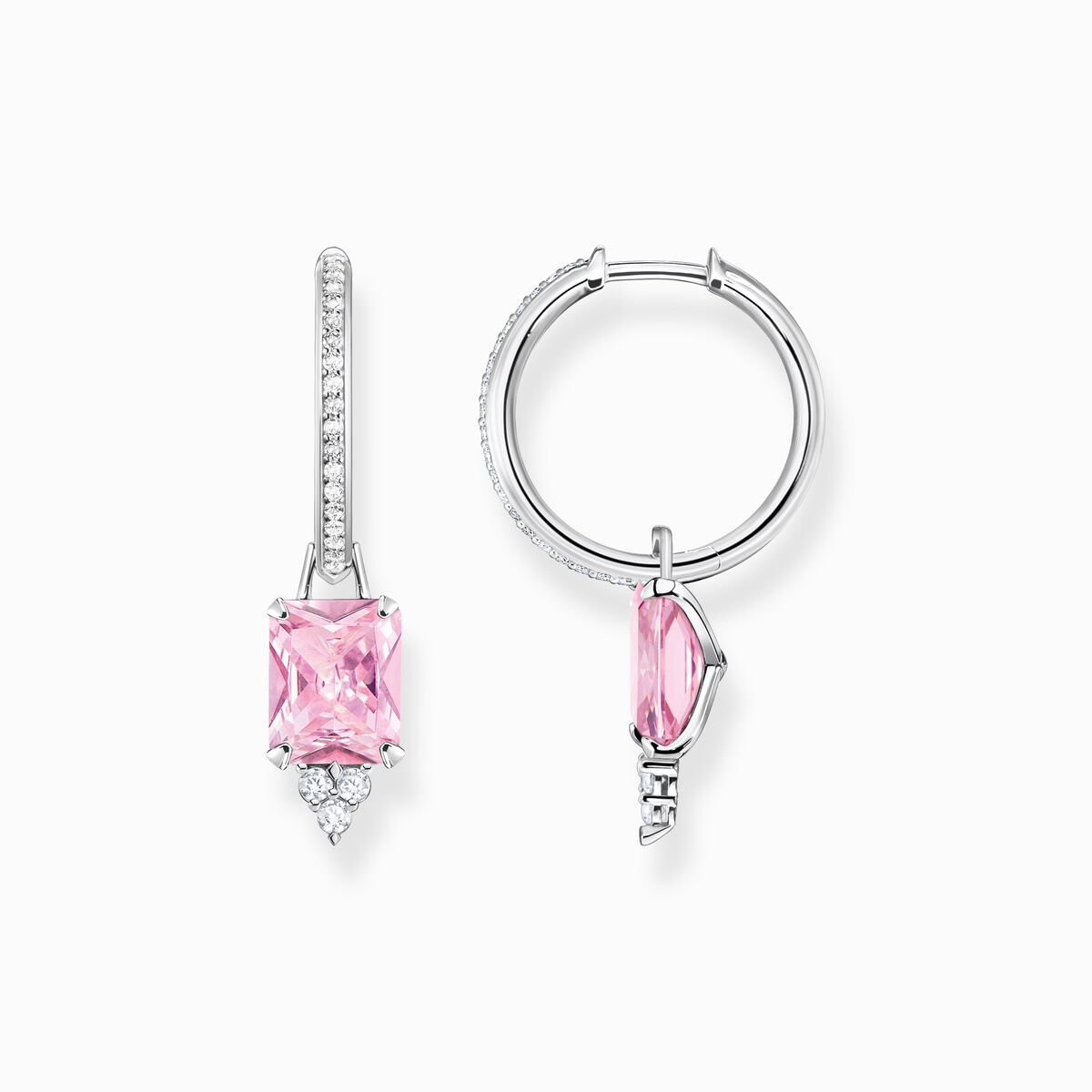 Hoop earrings with pink and white stones silver