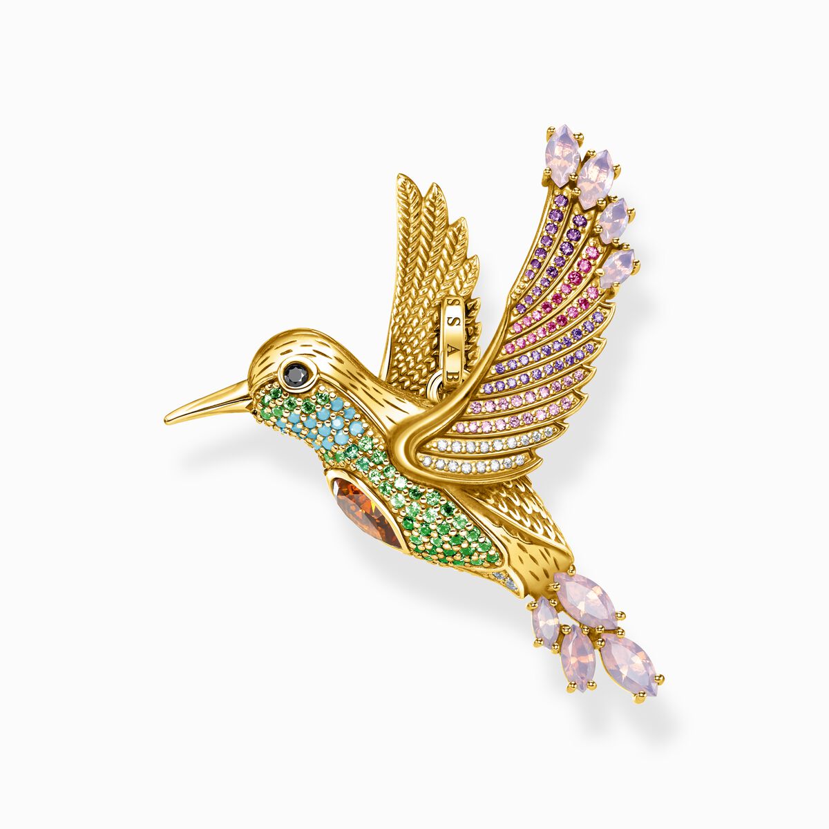 Pendant colourful hummingbird gold
