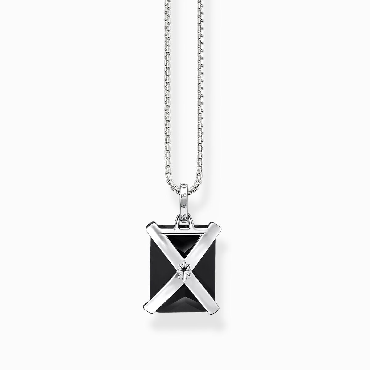 Necklace with large black stone silver