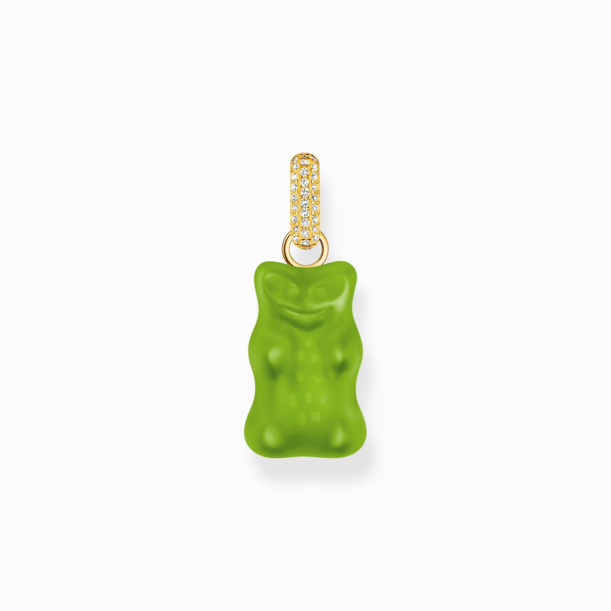Large gold-plated pendant with green goldbears and zirconia