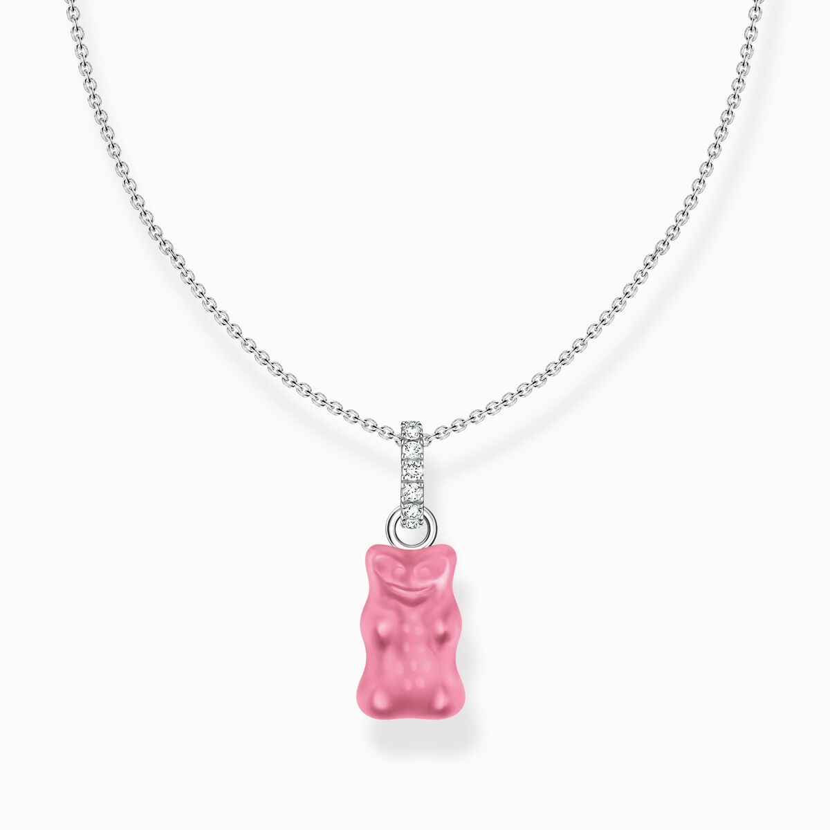 Silver necklace with pink Goldbears pendant and zirconia