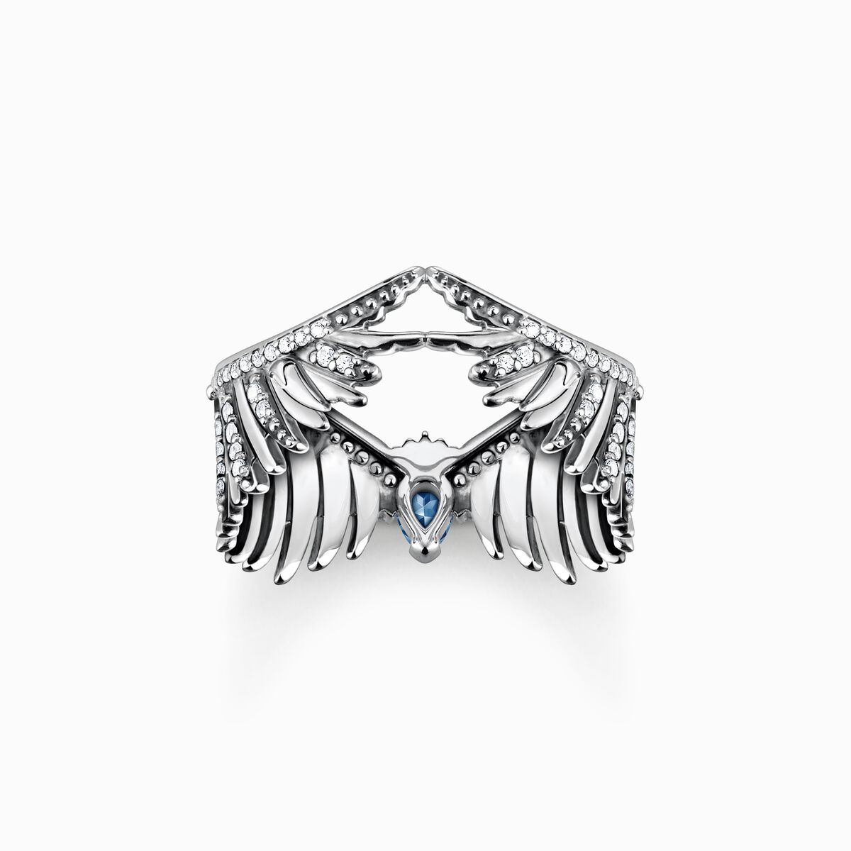 Ring phoenix wing with blue stones silver