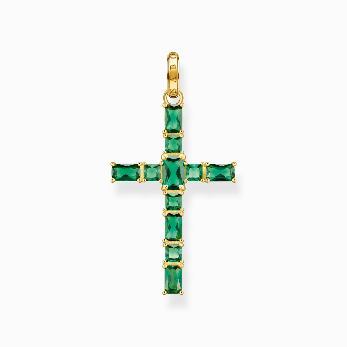 Pendant cross with green stones gold plated