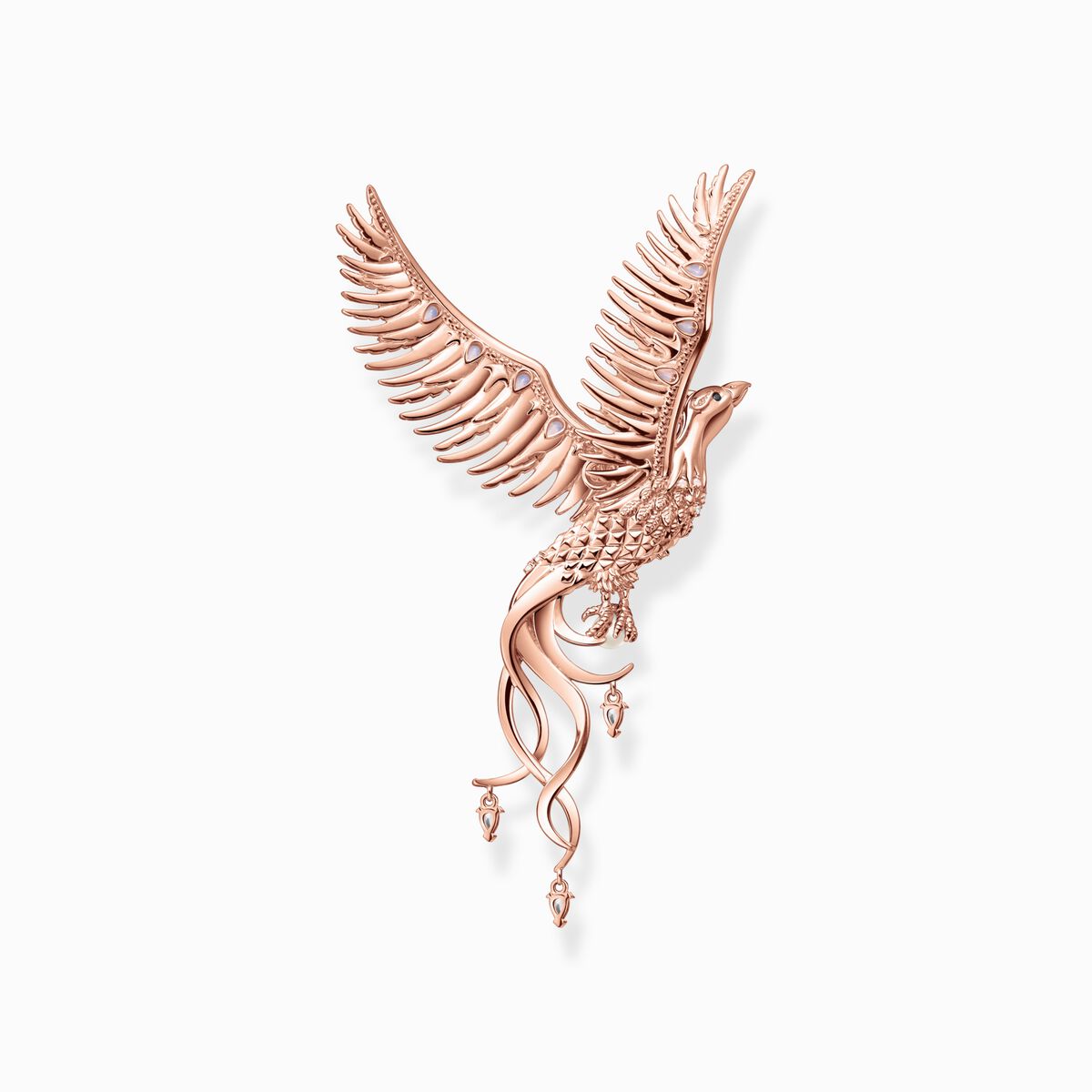 Pendant phoenix with pink stones rose gold