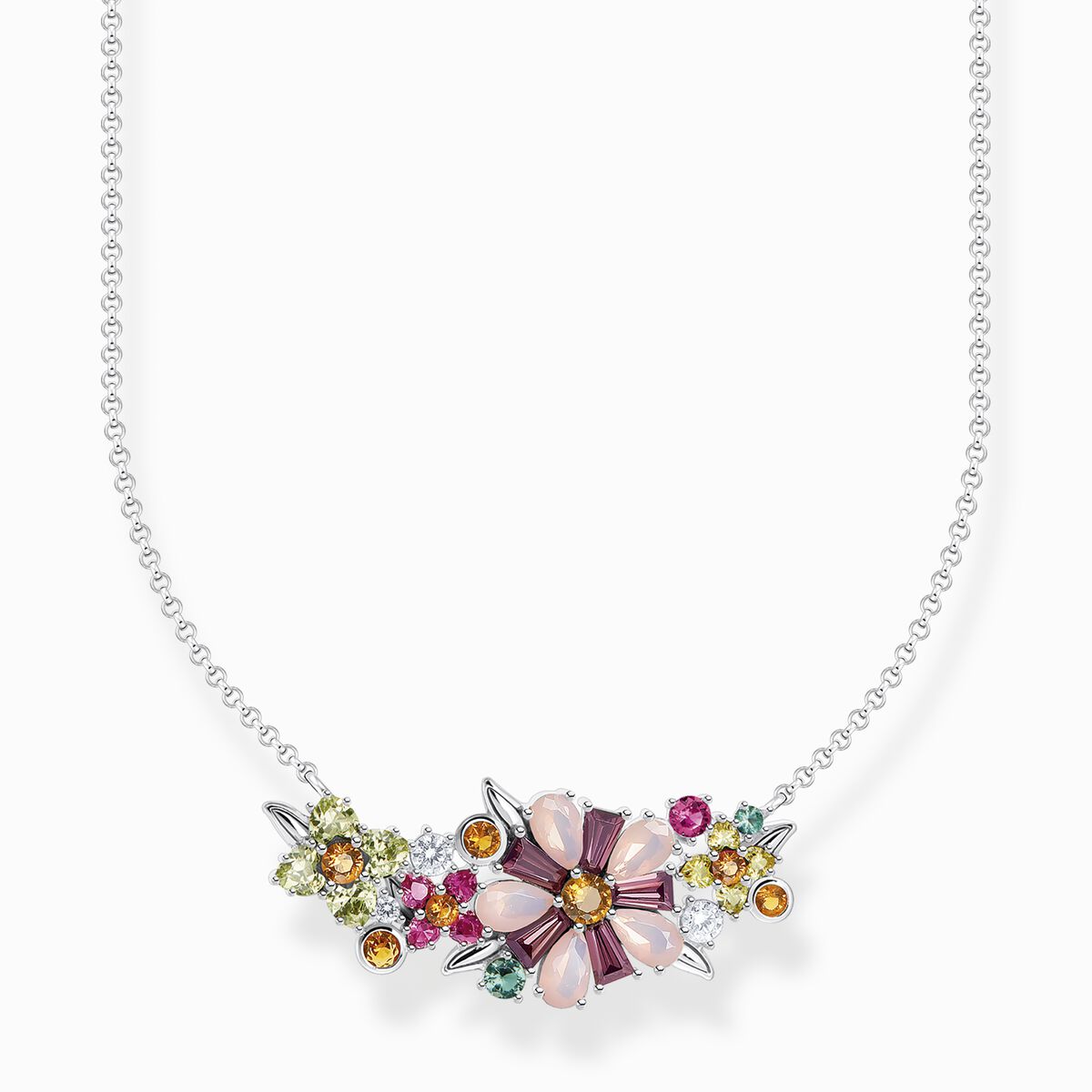 Necklace flowers colourful stones silver