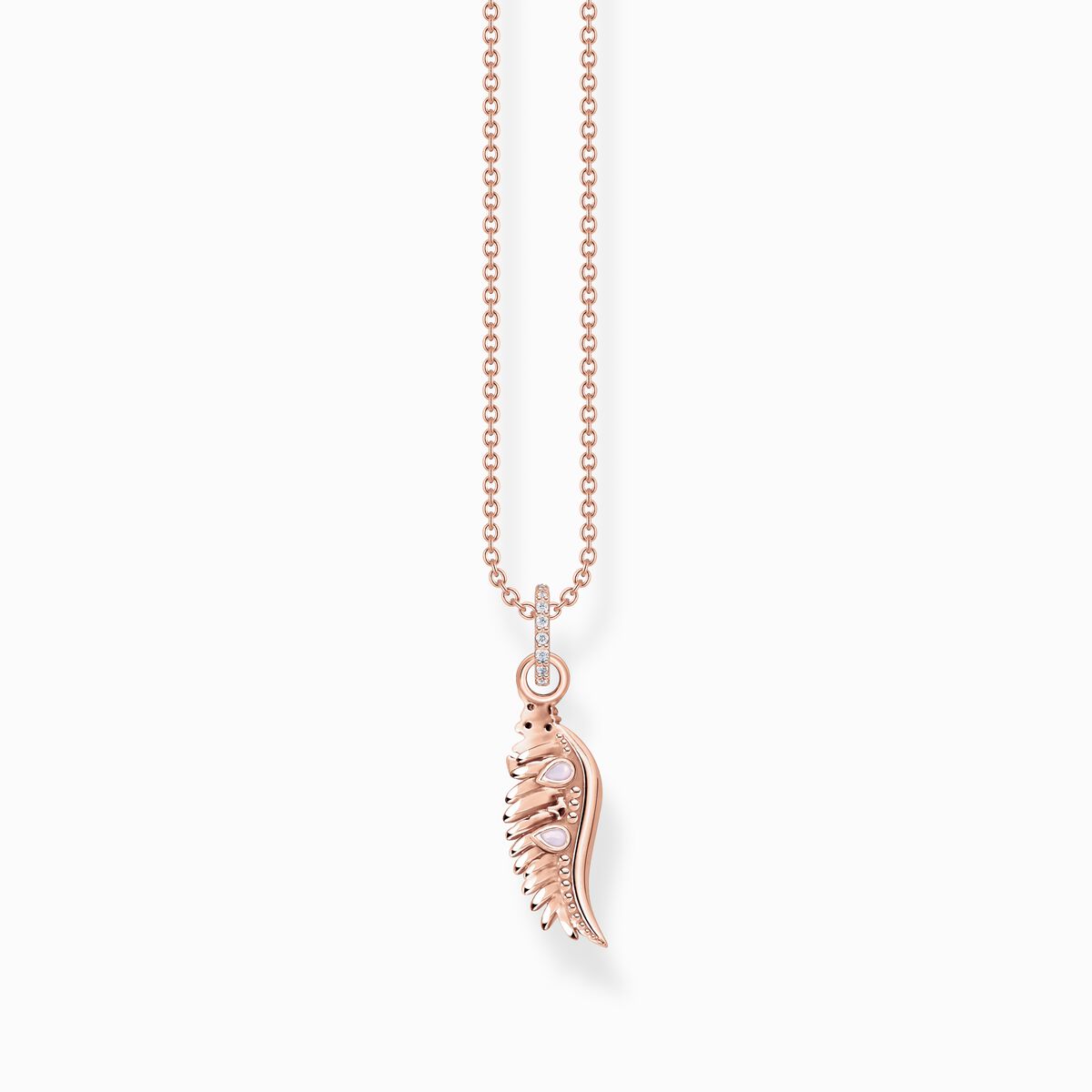 Necklace phoenix wing with pink stones rose gold