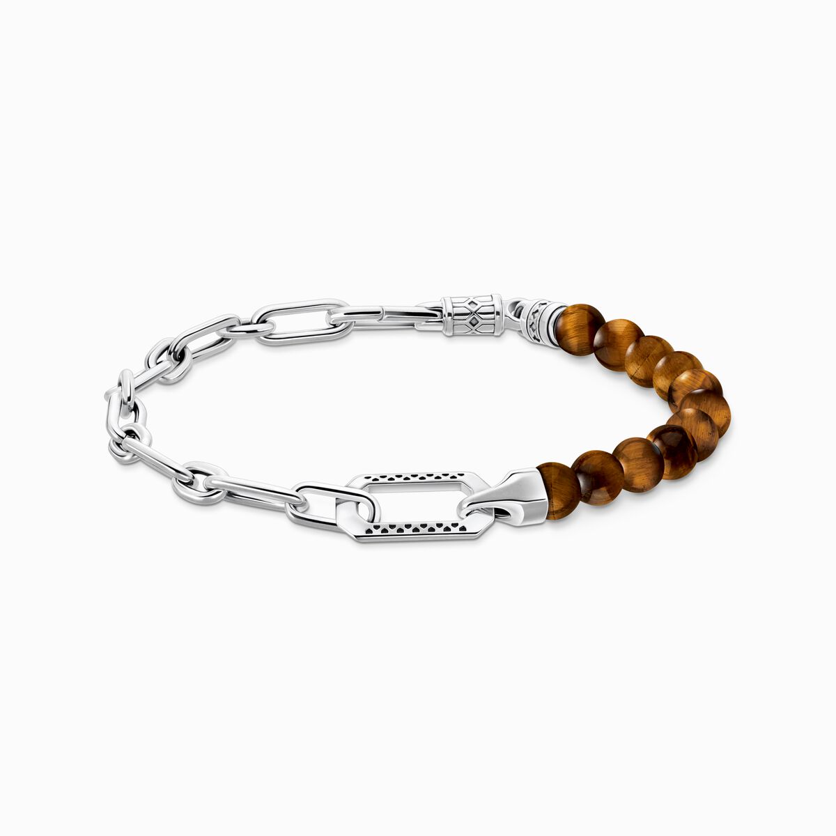 Silver blackened bracelet with brown beads